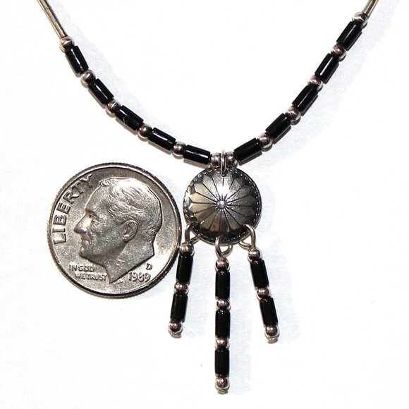 Vintage Sterling Silver Beaded Concho Necklace - Picture 2 of 7